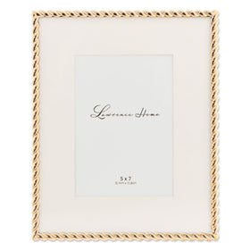 Lawrence Frames rope design gold frame holding an 8x10 photo, ideal for elegant display.