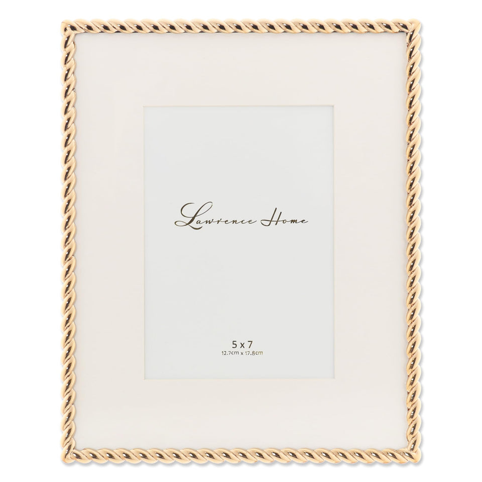 Lawrence Frames rope design gold frame holding an 8x10 photo, ideal for elegant display.