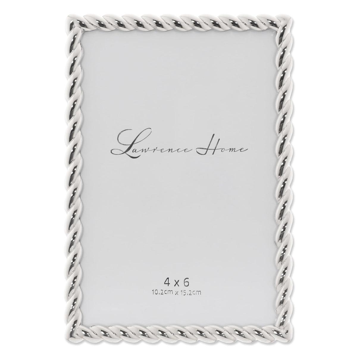 Lawrence Frames rope design metal frame for 4x6 photos with a silver finish.