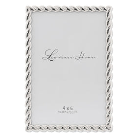 Lawrence Frames rope design metal frame for 4x6 photos with a silver finish.