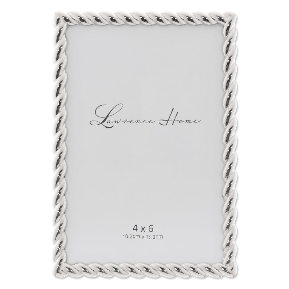 Lawrence Frames rope design metal frame for 4x6 photos with a silver finish.
