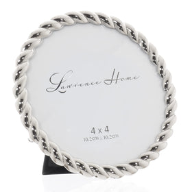Lawrence Frames Rope Design Metal Frame round silver back view showing velvet backing and mounting options