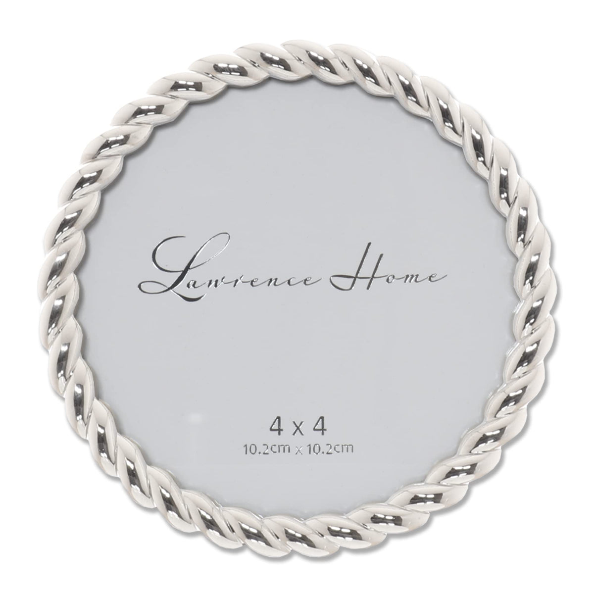 Lawrence Frames Rope Design Metal Frame round silver front view, ideal tabletop display for cherished memories