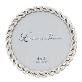 Lawrence Frames Rope Design Metal Frame round silver front view, ideal tabletop display for cherished memories