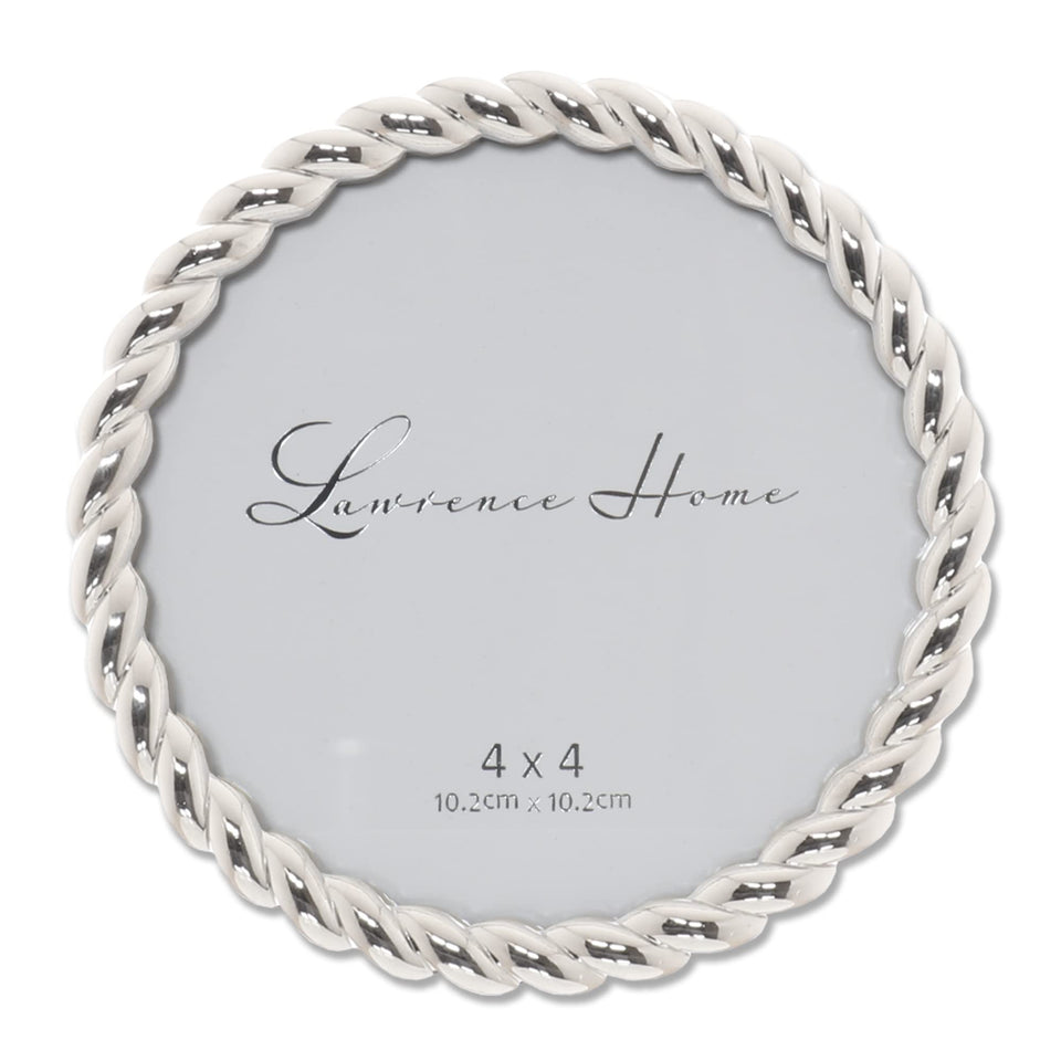 Lawrence Frames Rope Design Metal Frame round silver front view, ideal tabletop display for cherished memories