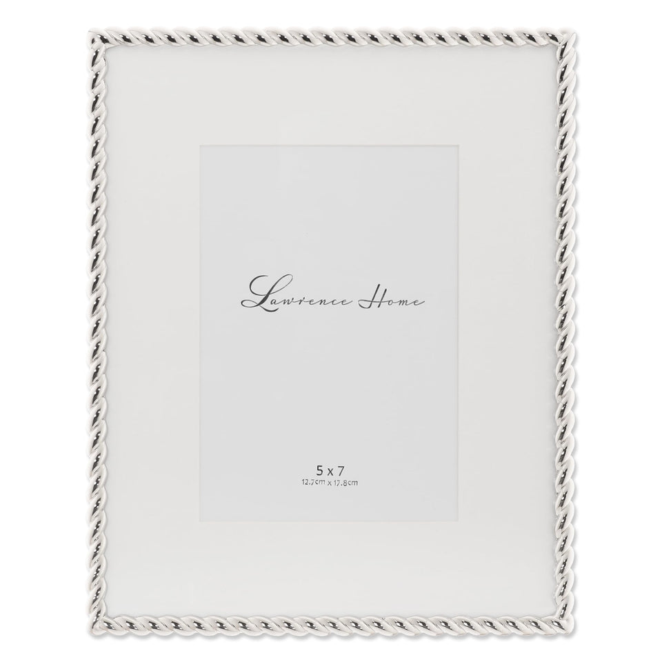 Lawrence Frames silver metal rope frame 8x10 with a 5x7 mat ready for photos.