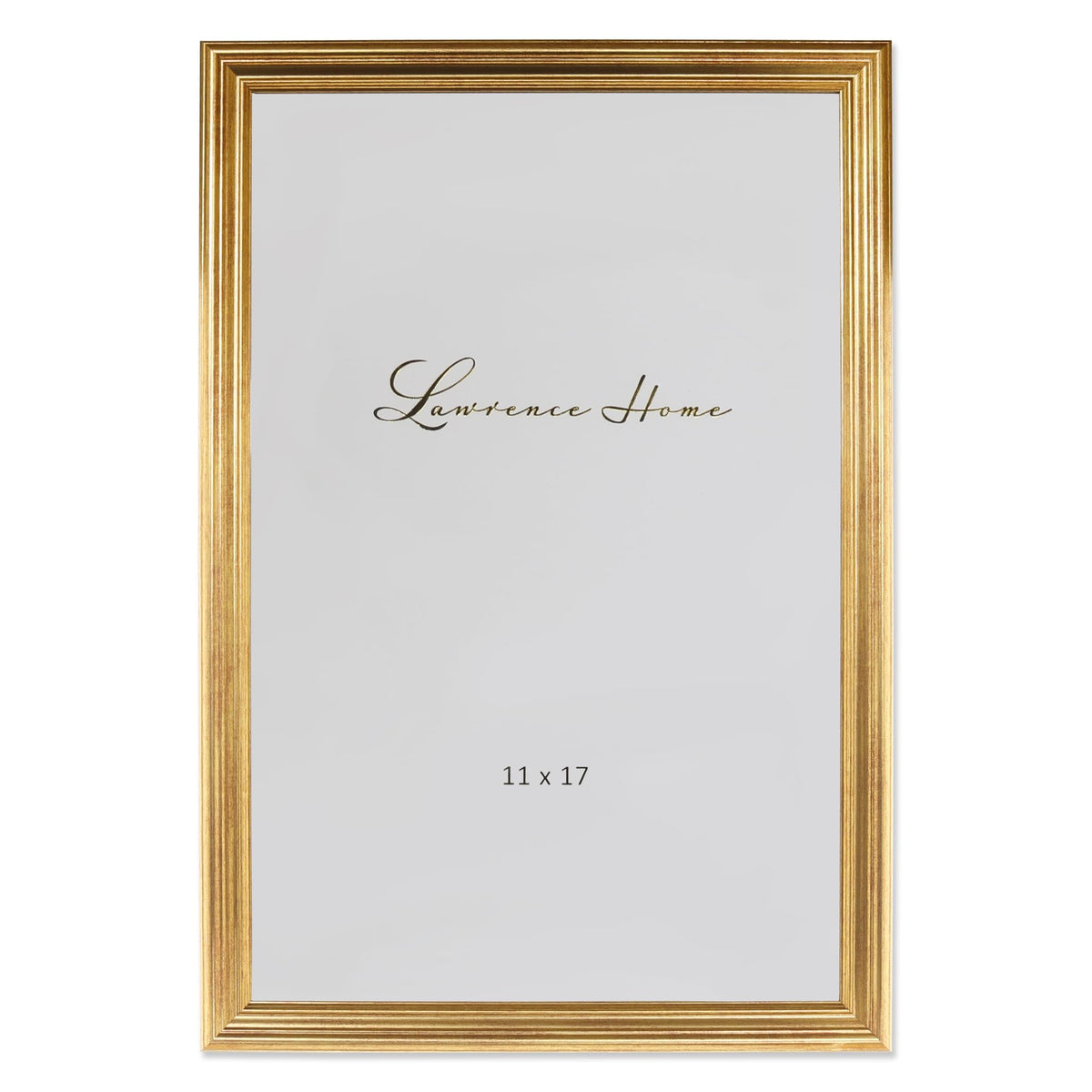 Lawrence Frames Sutter 11x17 burnished gold frame with glass protects your photo