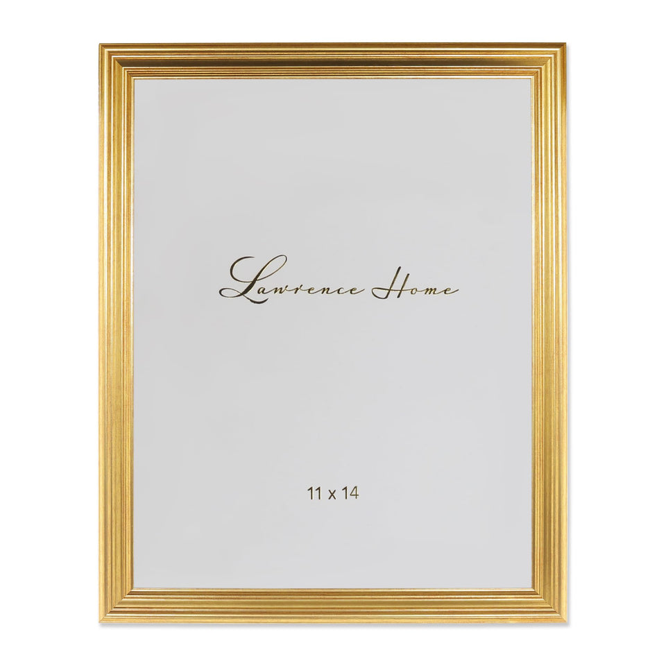 Lawrence Frames Sutter burnished gold 11x14 frame for wall or tabletop display.