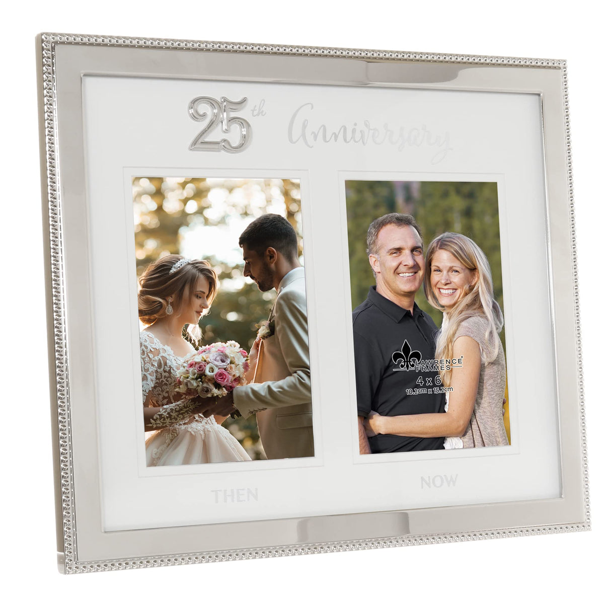 Lawrence Frames Then and Now side view with silver beaded edge for elegant decor