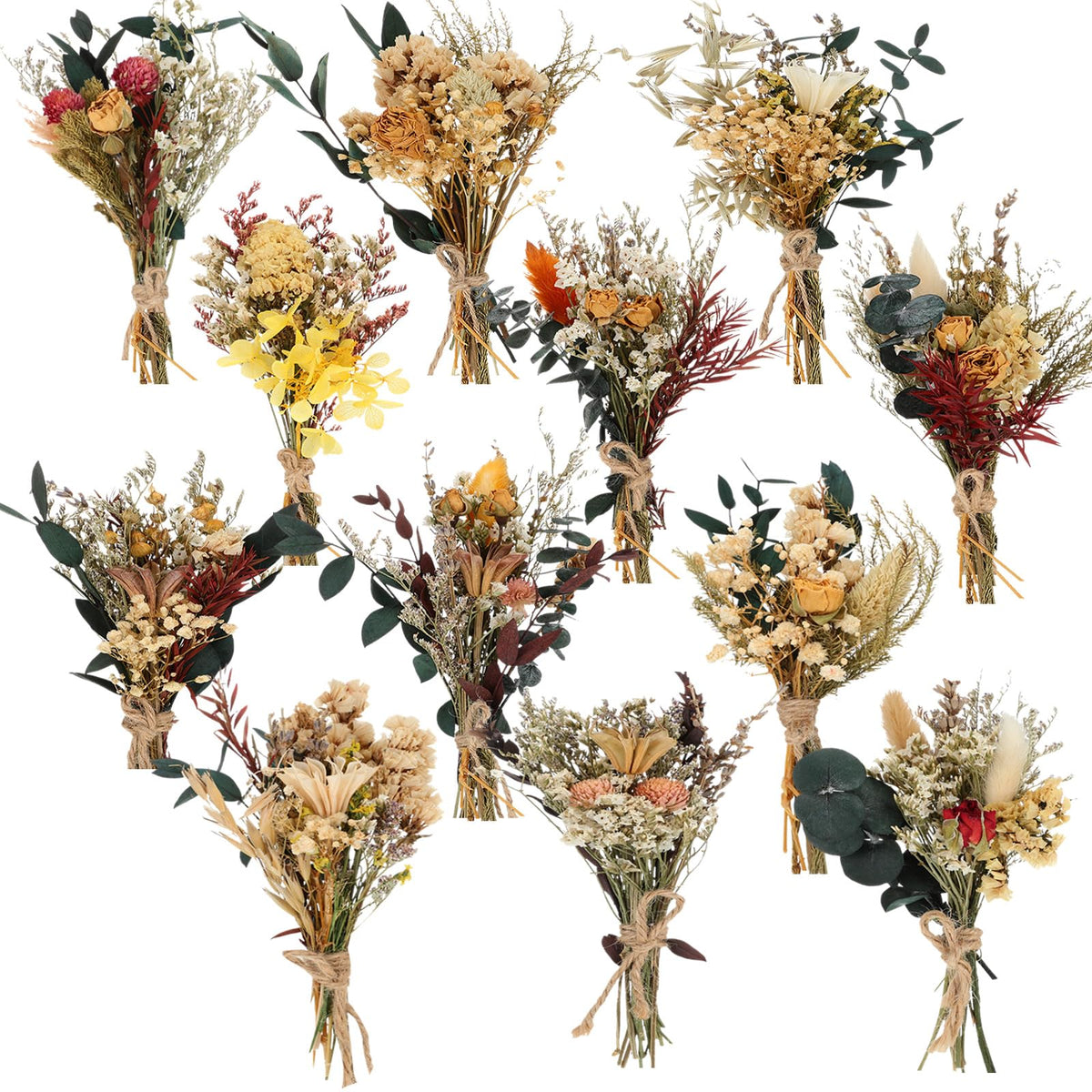 Layhit 12-pcs boho dried bouquet collection close-up for colorful home decor