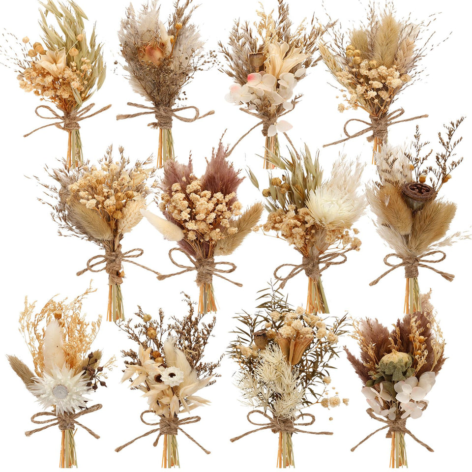 Layhit 12-pcs boho dried flower bouquet for rustic decor.