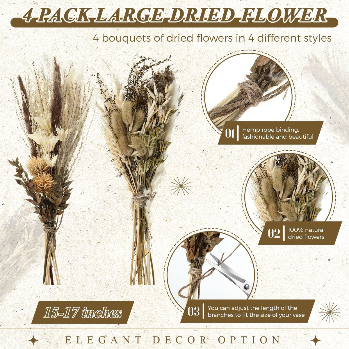 Layhit boho dried flower bundle ideal for vase styling and warm wedding accents.