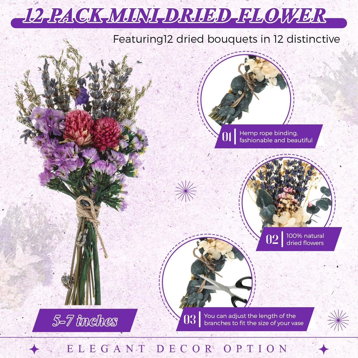 Layhit boho dried flower bundles closeup highlighting natural texture