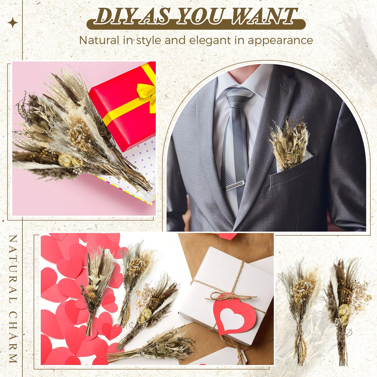 Layhit dried flower bundle variety featuring reed, oats, and hydrangea for versatile crafts.