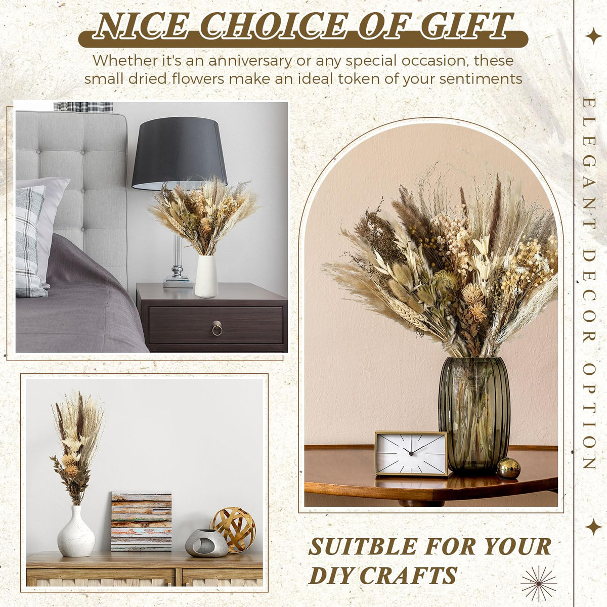 Layhit handmade dried flower collection with rustic textures for long-lasting home decor.