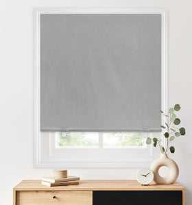 LazBlinds 100% blackout fabric close-up shows premium grey shade for dark bedrooms.