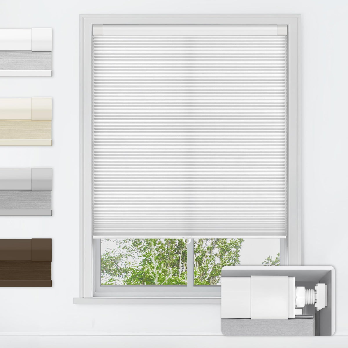 LazBlinds cordless honeycomb shade in inside-mount white for a clean window look.
