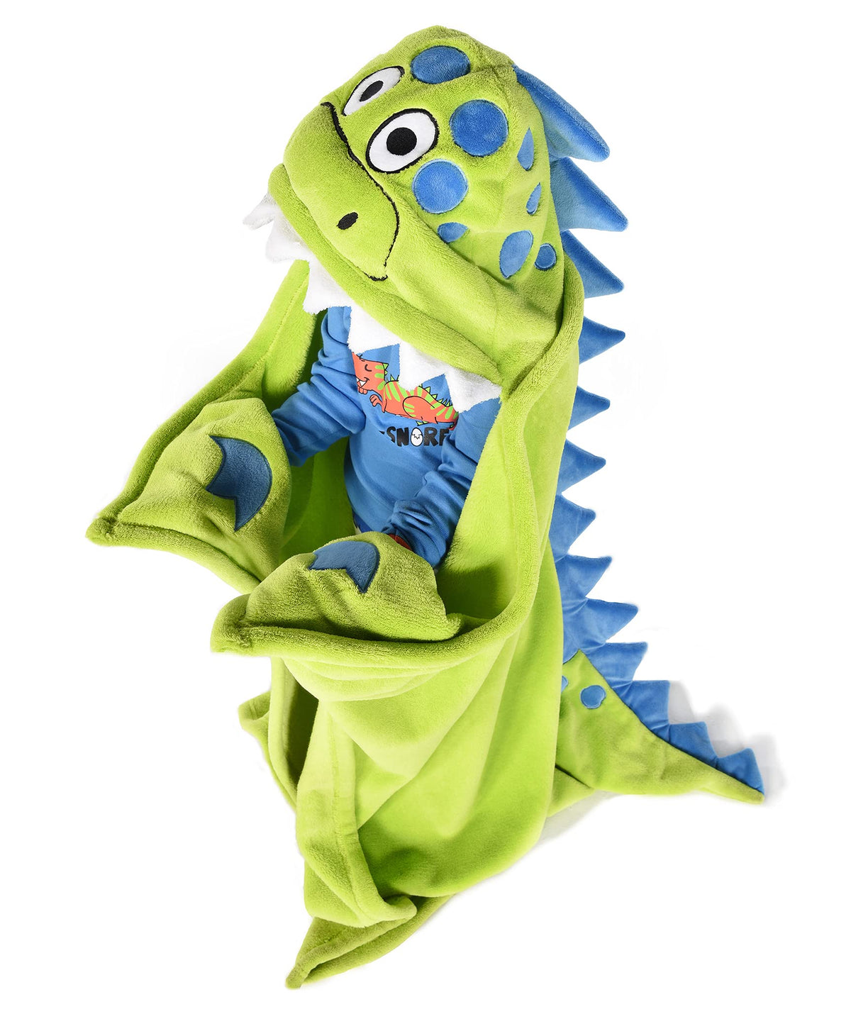 Lazy One dinosaur hooded blanket with a cozy hood for playtime warmth.