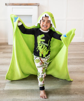 Lazy One dinosaur hooded blanket with a playful tail design for imaginative adventures.