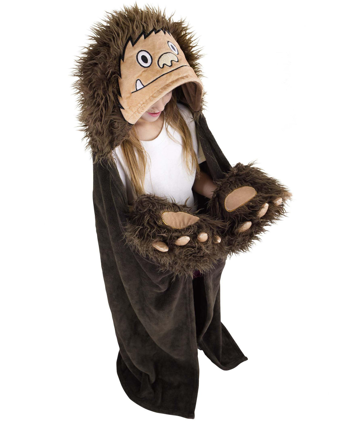 Lazy One wearable hooded blanket with Bigfoot face embroidery for kids' cozy play