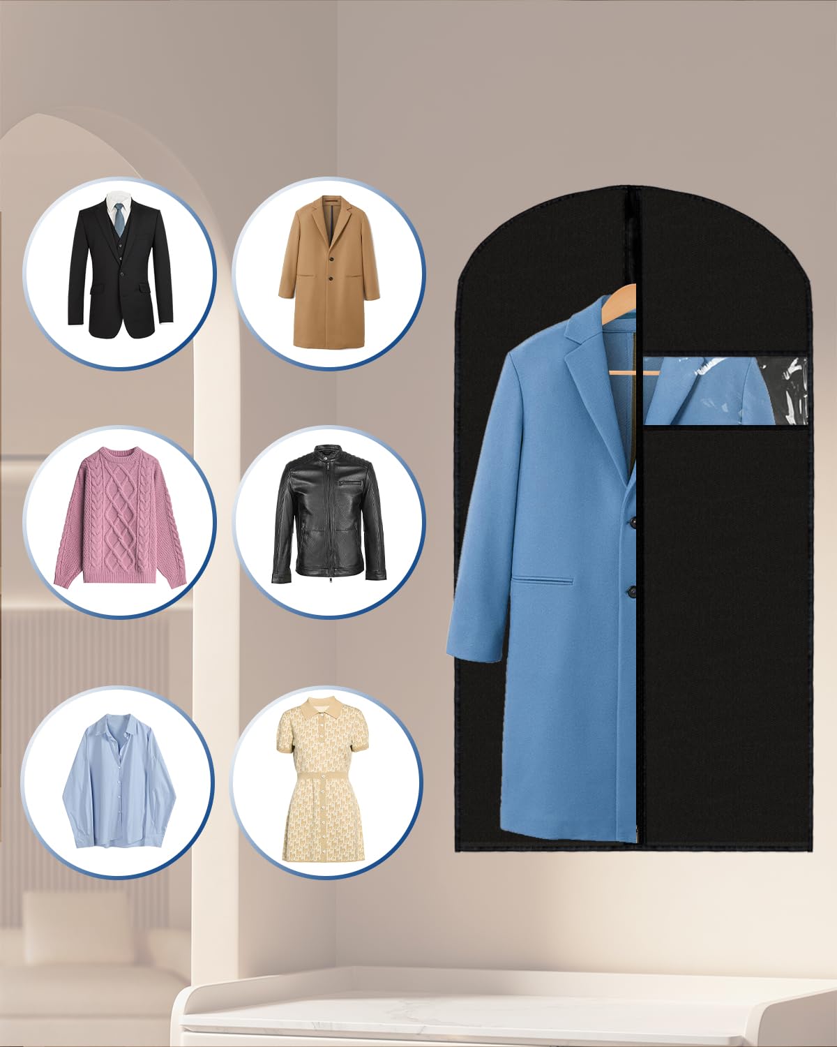 Lazydrop durable zipper keeps clothes secure during storage.