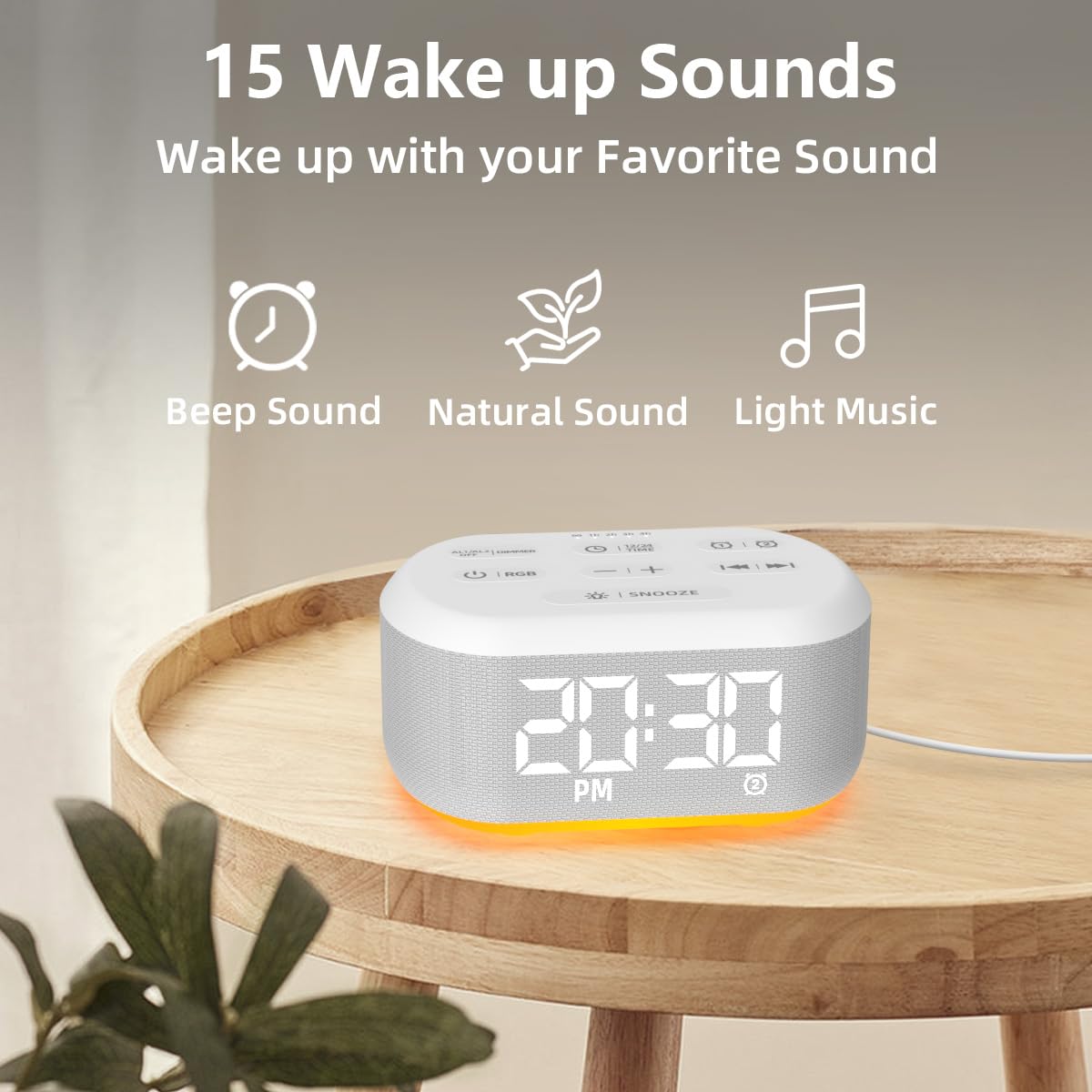 LazyNight clock supports two alarms with adjustable volume for separate routines.