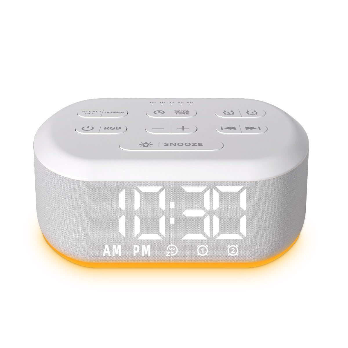 LazyNight small digital alarm clock on nightstand with white noise for calmer mornings.