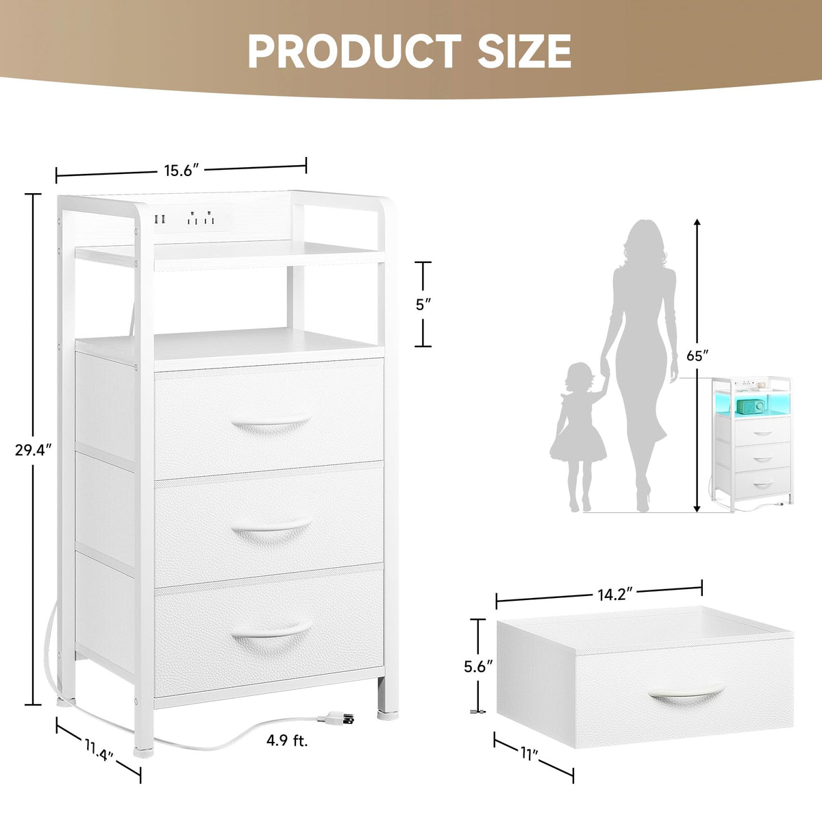 Lazzanto Night Stand adjustable feet ensure level placement on uneven floors.