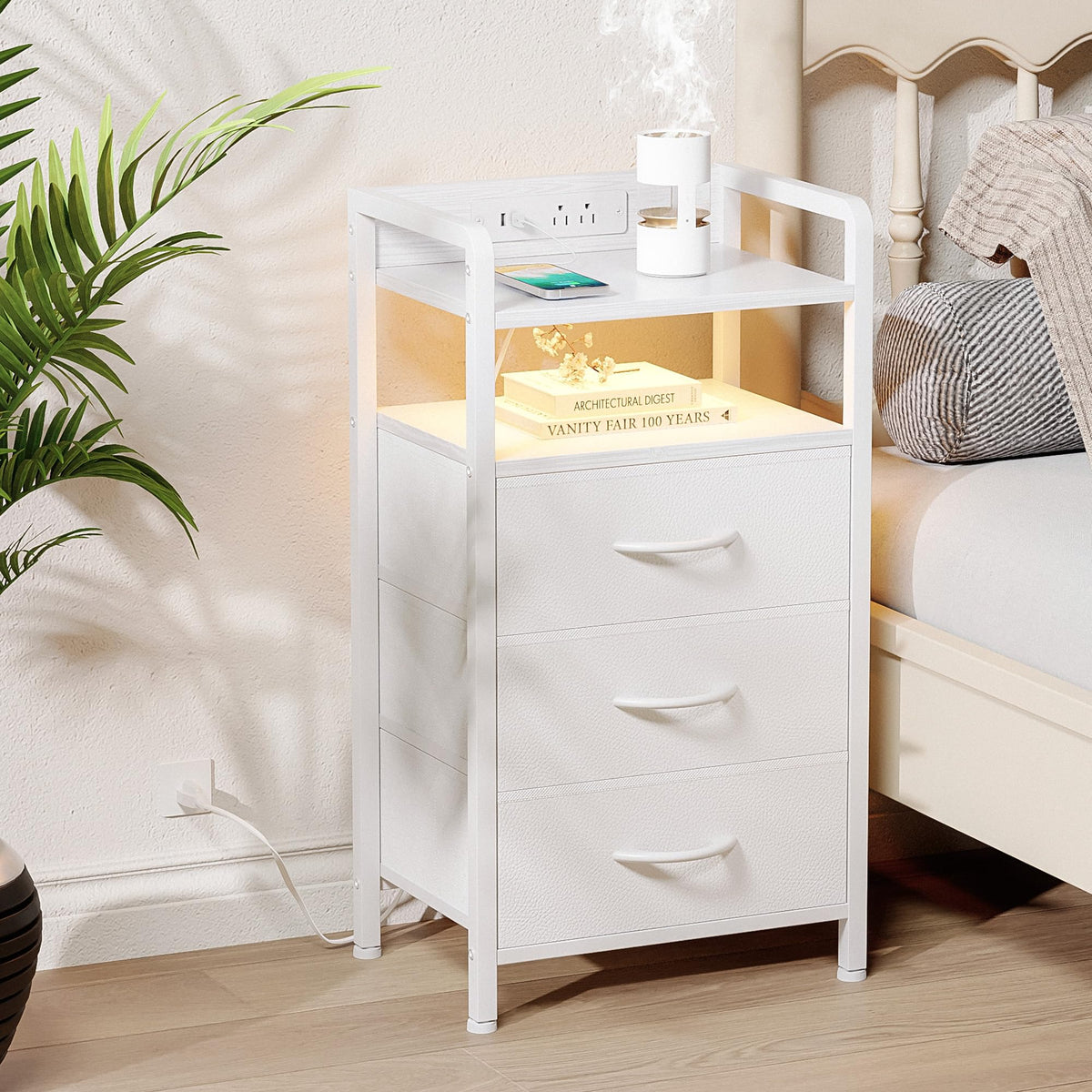 Lazzanto Night Stand charging station showing USB and AC outlets.