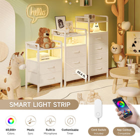 Lazzanto Night Stand with drawers stores essentials in three fabric compartments.