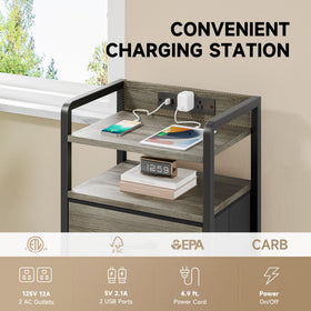 Lazzanto nightstand adjustable footpads help level on uneven floors.