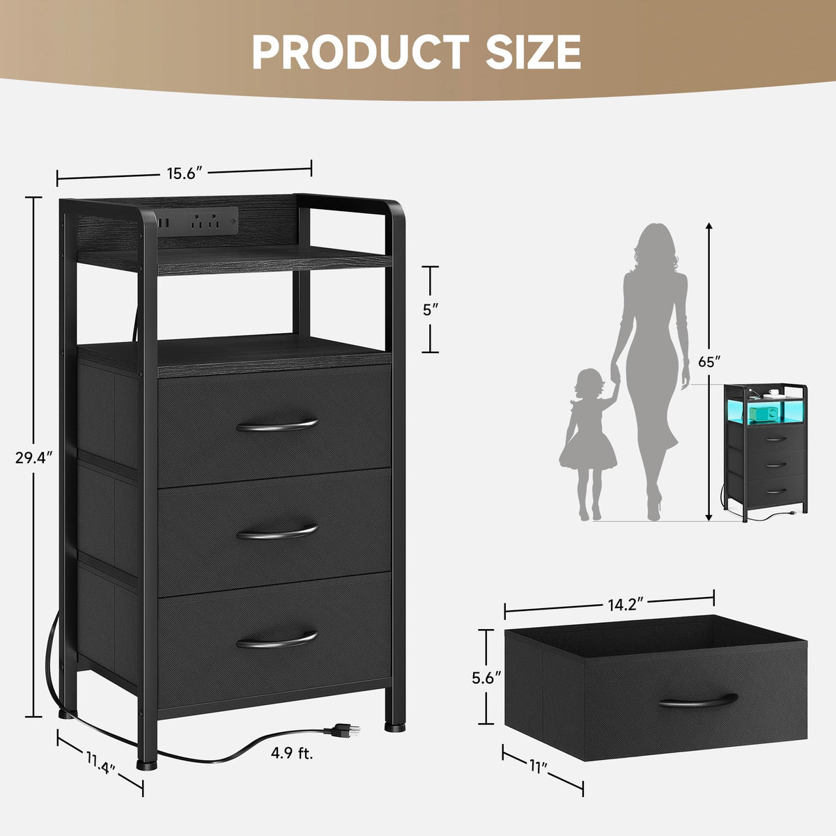 Lazzanto nightstand with adjustable feet ensuring stability on uneven floors