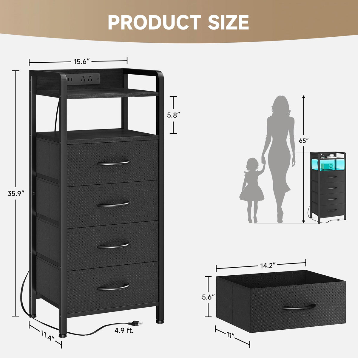 Lazzanto Nightstand adjustable footpads ensure level placement on uneven floors.