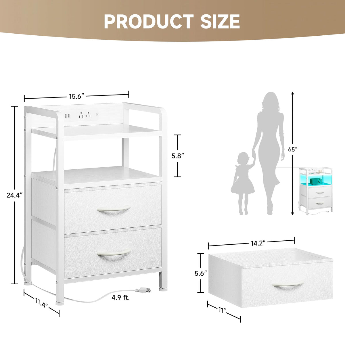 Lazzanto Night Stand adjustable footpads for level stability on uneven floors.