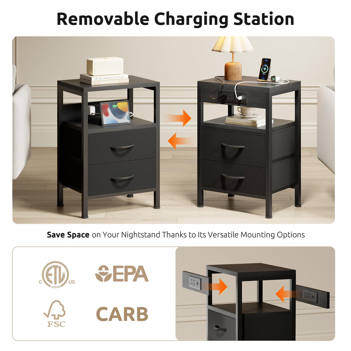 Lazzanto Nightstand Charger open shelf detail ideal for books and speakers