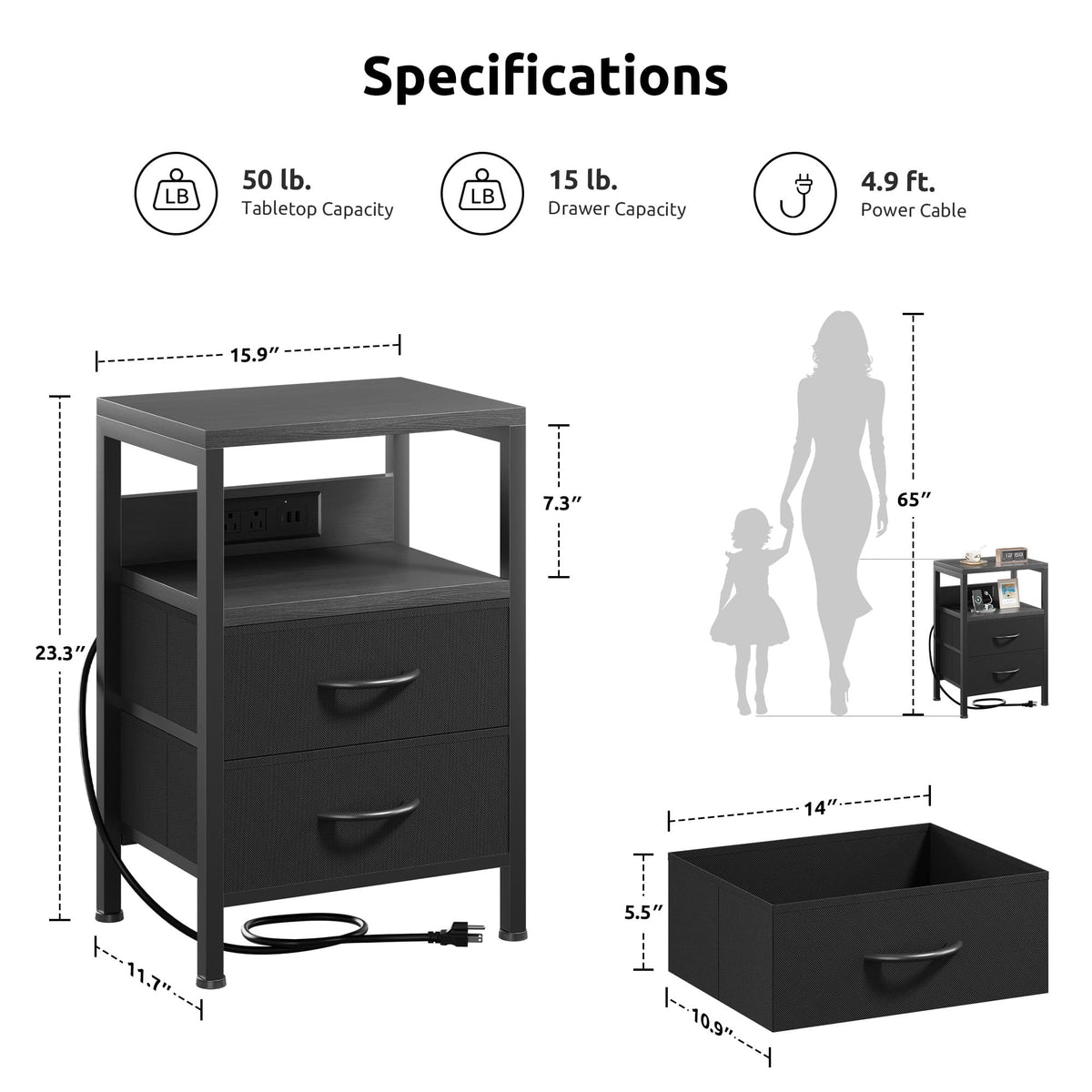 Lazzanto Nightstand Charger side view highlighting compact footprint for dorm rooms