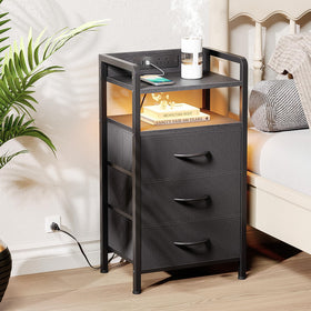 Lazzanto nightstand showing built-in USB and AC outlets for devices