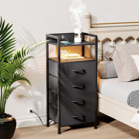 Lazzanto Nightstand charging station keeps devices powered via USB and outlets.