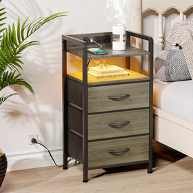 Lazzanto nightstand with three drawers offers organized bedside storage.
