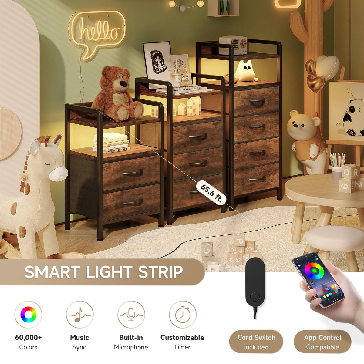Lazzanto nightstand three fabric drawers for organized storage