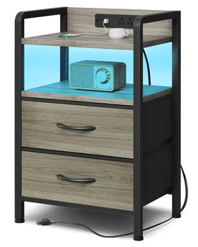 Lazzanto nightstand with grey LED strip enhances bedroom ambiance.