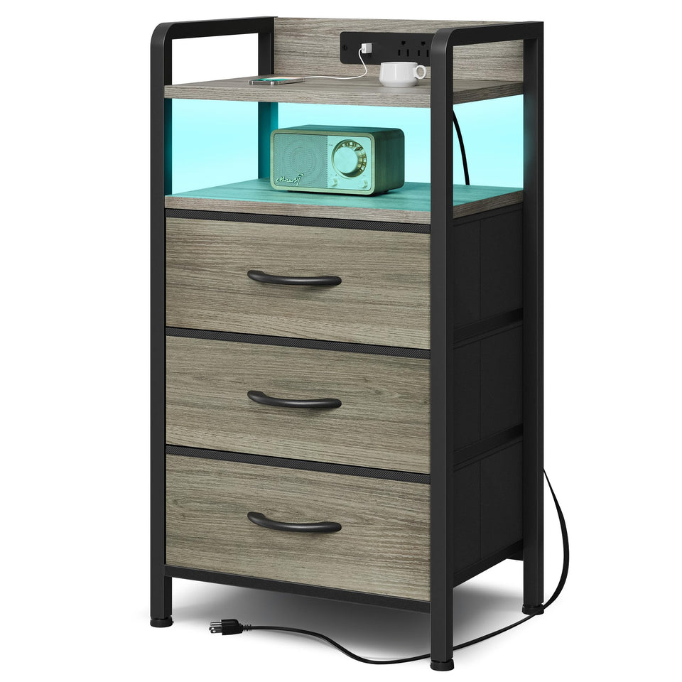 Lazzanto nightstand with grey LED strip provides ambient bedside lighting.