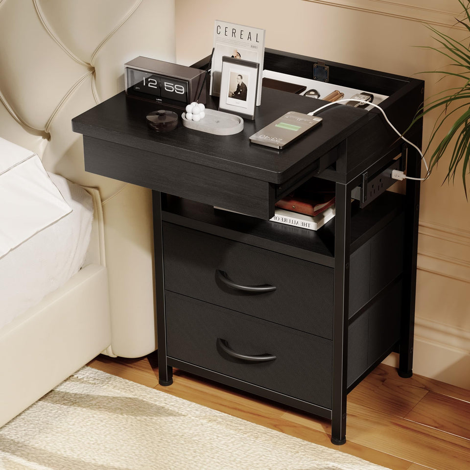 Lazzanto nightstand with hidden compartment for discreet valuables storage.