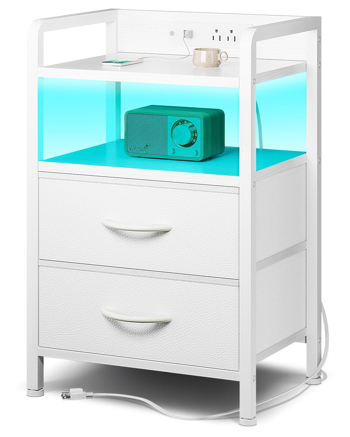 Lazzanto Night Stand with LED strip at bedside for ambient lighting.
