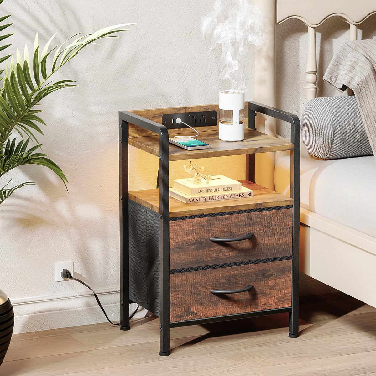 Lazzanto nightstand with LED light strip lit for ambient mood