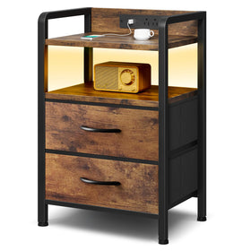 Lazzanto rustic brown nightstand front view showing sturdy design and storage