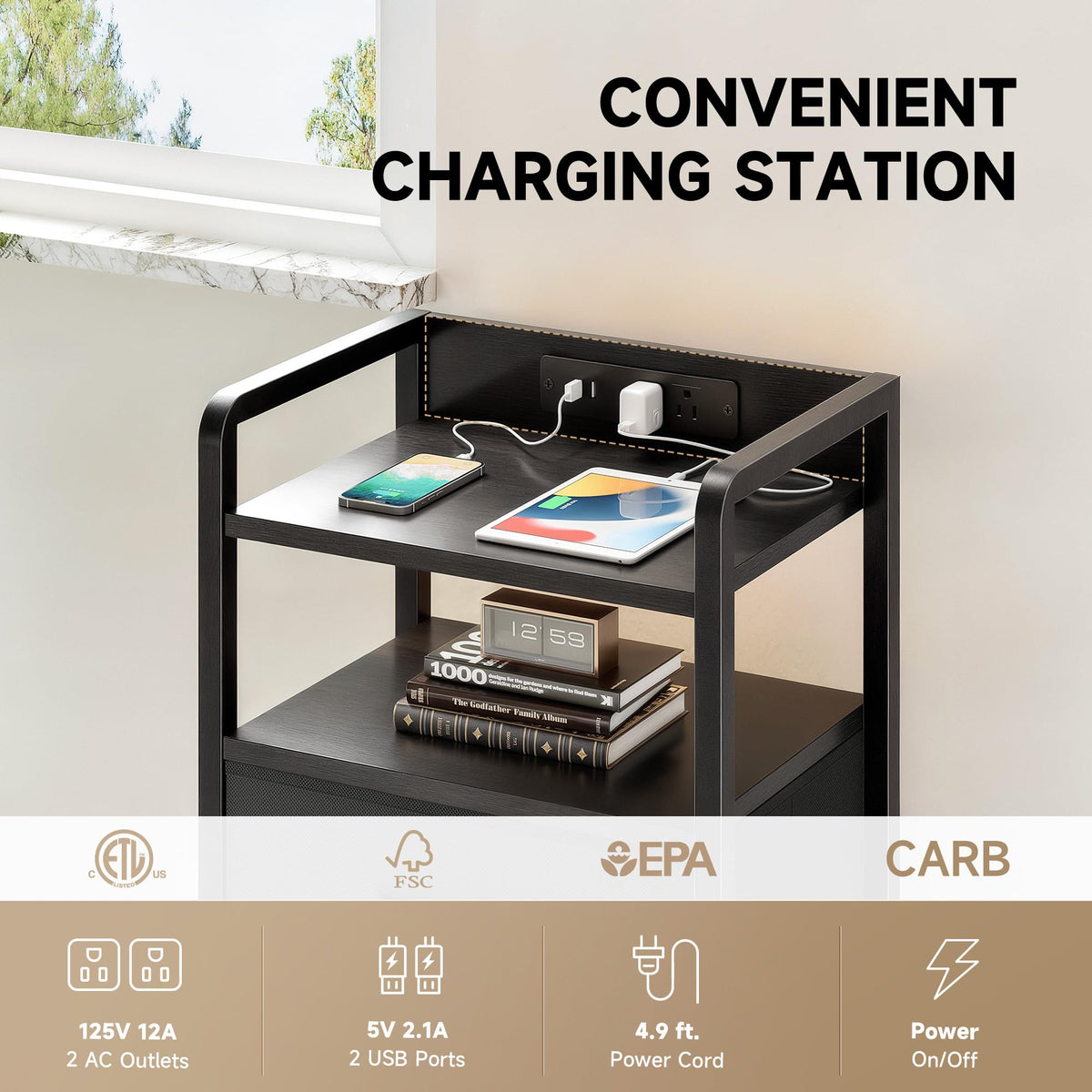 Lazzanto nightstand top surface is water-resistant for daily use