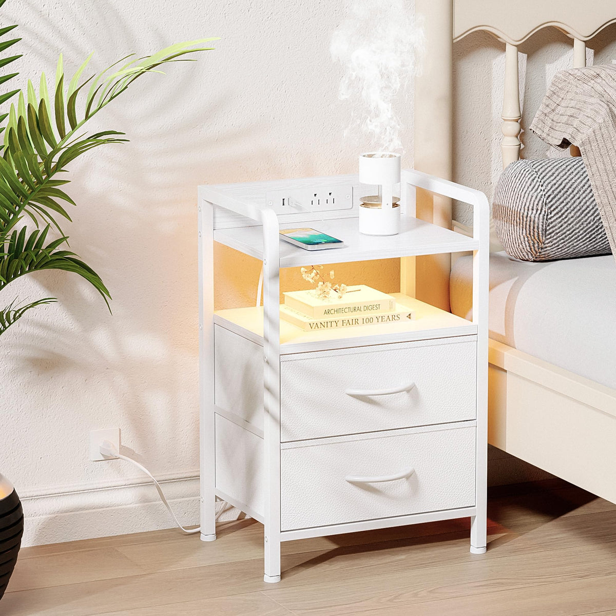 Lazzanto Night Stand USB ports charging dock keeps devices powered.