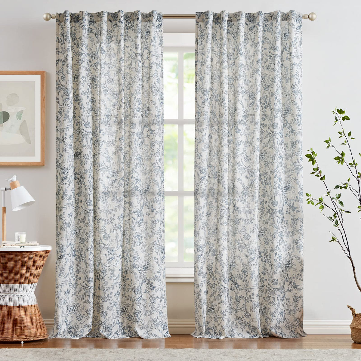 Lazzzy back-tab linen curtains with two-panel set offer flexible hanging options