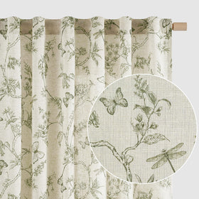 Lazzzy Charlotte green floral curtains in 84-inch length offer full coverage.